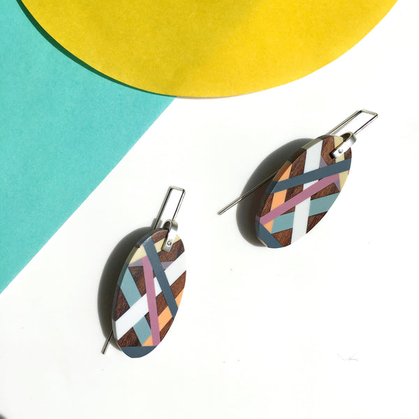 Geometric Wood and Resin Inlay Earrings