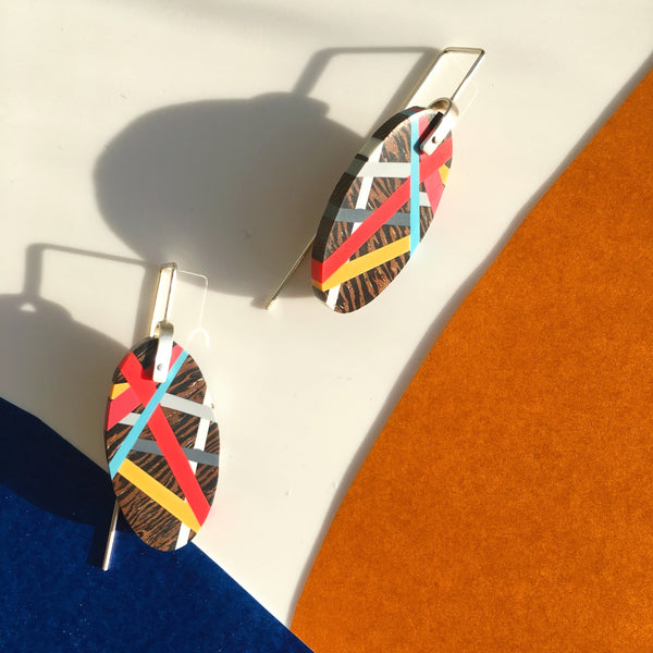 Oval Wood Earrings Handmade by Laura Jaklitsch Jewelry