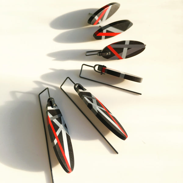 Black and Red Wood Jewelry Earrings