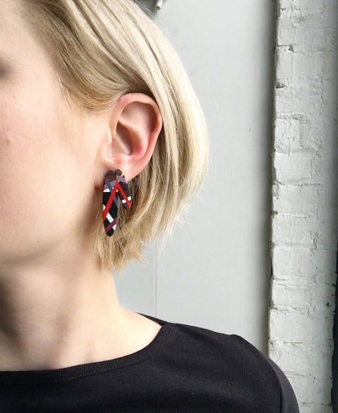 Red Cactus Flower Wood Earrings