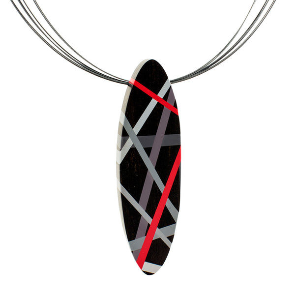 Black and Red Ebony Wood Statement Necklace and Brooch