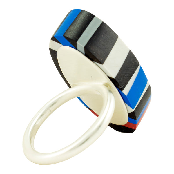 Blue and Red Ebony Wood Ring