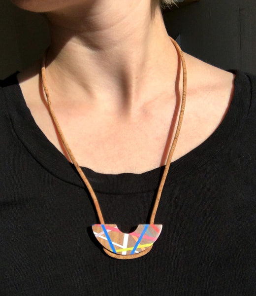 Crescent Cork Wood Necklace