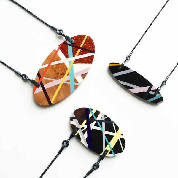 Laura Jakitsch Jewelry Wood and Polyurethane Hardware Necklaces