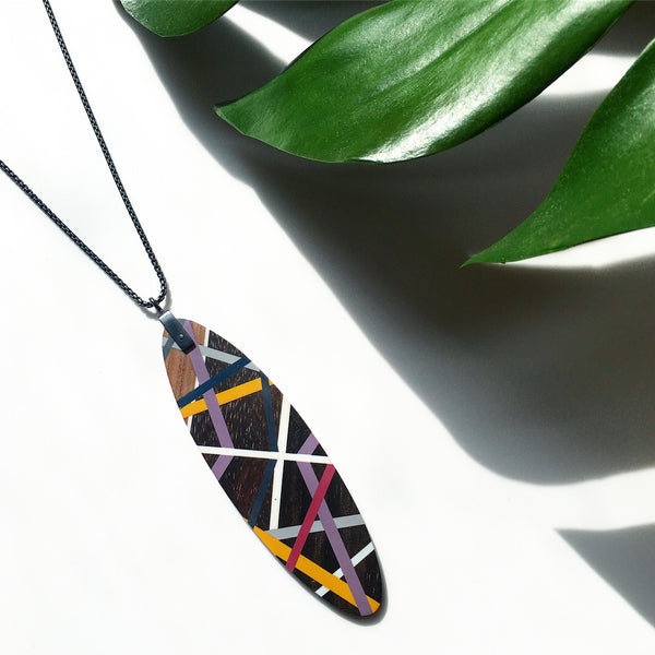 Inlay Jewelry Oval Wood Pendant Necklace