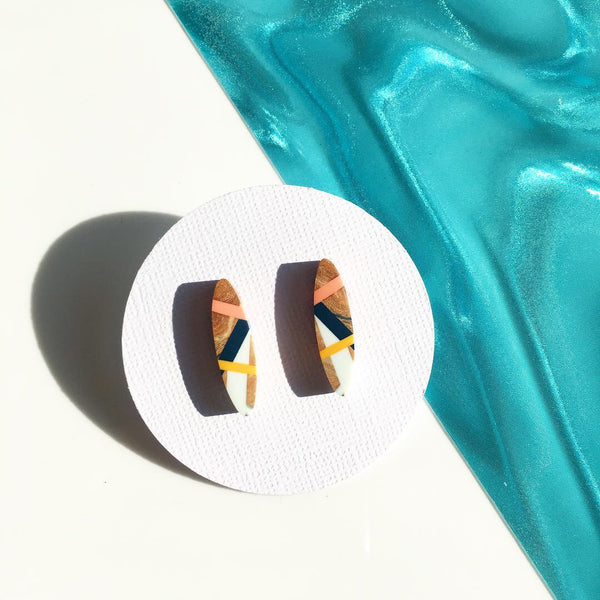 Laura Jaklitsch Jewelry Stud Earrings in Peach and Navy