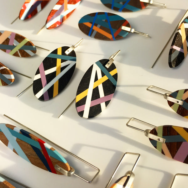 Wood Jewelry Gift Lightweight Oval Earrings with Resin Inlay