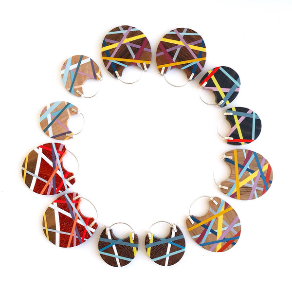 Lightweight Big Earrings Handmade with Wood and Resin Inlay