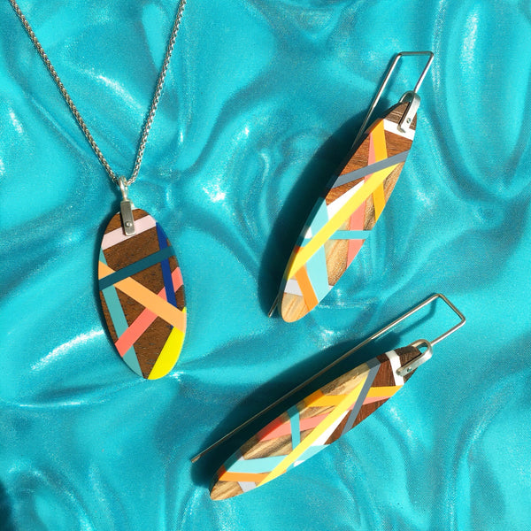 Tropical Jewelry Wood and Resin Earrings and Necklace