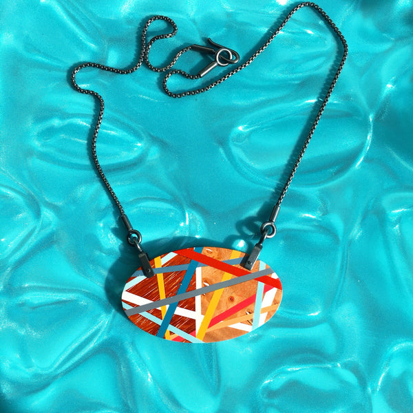 Statement Necklace Inlay Jewelry Made with Wood, Polyurethane, and Sterling Silver by Laura Jaklitsch Jewelry, Unique Gift