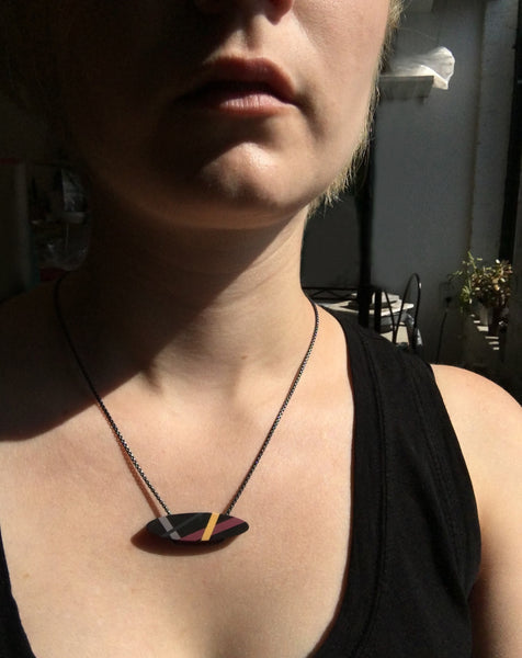 Black Ebony Wood Necklace Inlay Jewelry by Laura Jaklitsch Jewelry