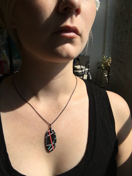 Ebony Necklace with Resin Inlay and Oxidized Sterling Silver Chain