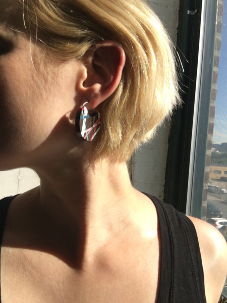 Wearing Wood Jewelry Hoop Earrings with Inlay