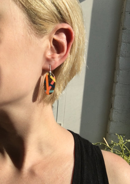 Pink/Orange/Yellow Walnut Wood Earrings