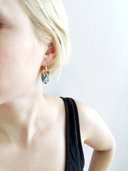 Wearing Oval Wood Jewelry Earrings