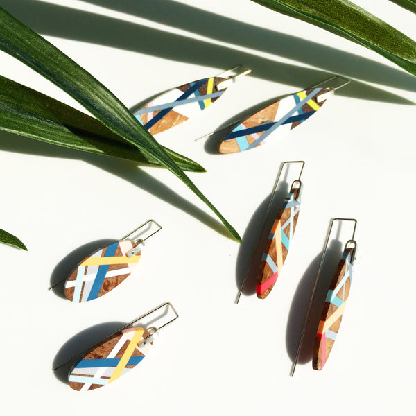 Wood Jewelry Colorful Oval Earrings with Resin Inlay 