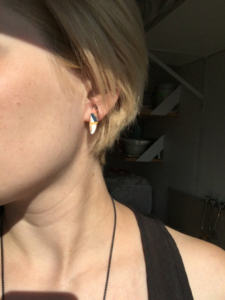 Laura Jaklitsch Jewelry Wood and Polyurethane Resin Peach Navy Earrings