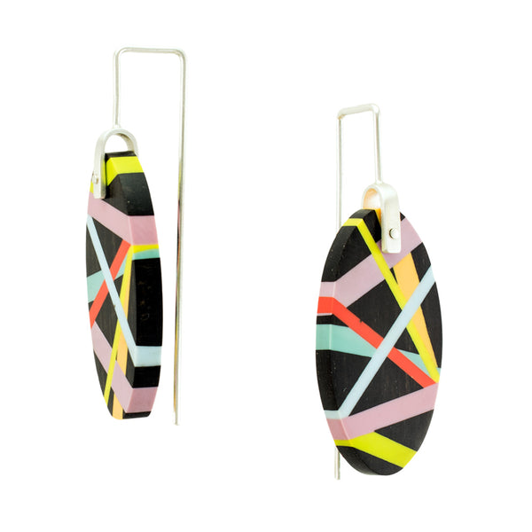 Handmade Asymmetrical Neon Black Earrings Side View