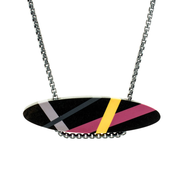 Wood Jewelry Bar Necklace with Resin Inlay and Sterling Silver Oxidized Chain Handmade by Laura Jaklitsch Jewelry