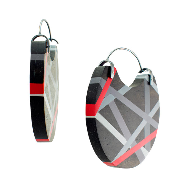 Black and Red Jewelry Hoop Earrings Side View