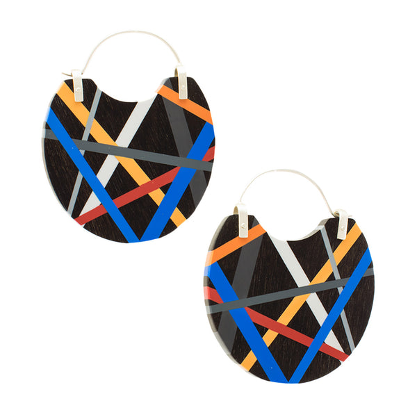 Big Hoop Earrings in Ebony Wood with Resin Inlay and Sterling Silver Ear Wires