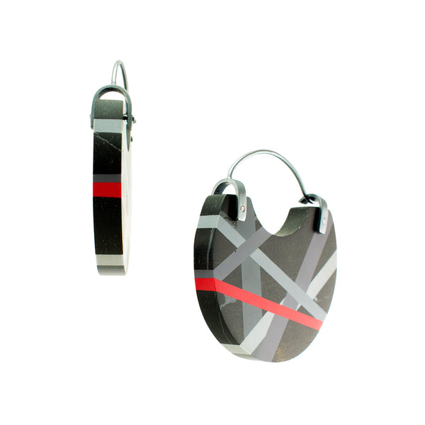 Ebony Wood Black Grey Red Small Hoops Side View