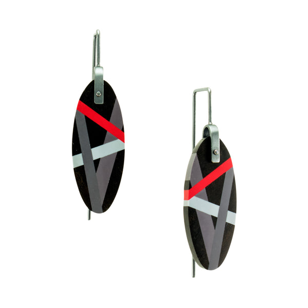 Ebony Earrings with Inlay in Red and Grey