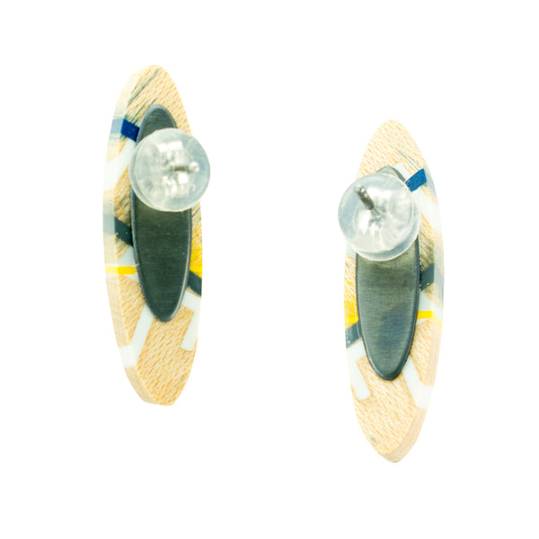Maple Wood Jewelry with Oxidized Sterling Silver Backings Handmade