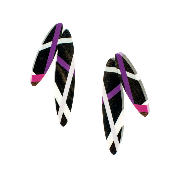 Black Wood and Polyurethane Resin Inlay Cactus Flower Earrings