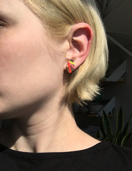Cherry Lime Wooden Stud Earrings