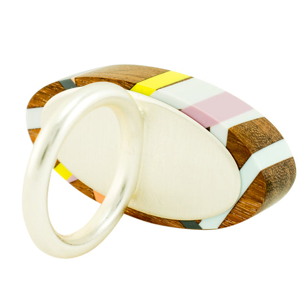 Wood Jewelry Ring with Sterling Silver Backing and Band