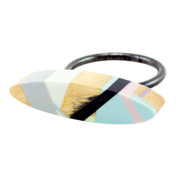 Oval Wood Stacking Ring with Oxidized Sterling Silver Band and Resin Inlay Handmade by Laura Jaklitsch Jewelry