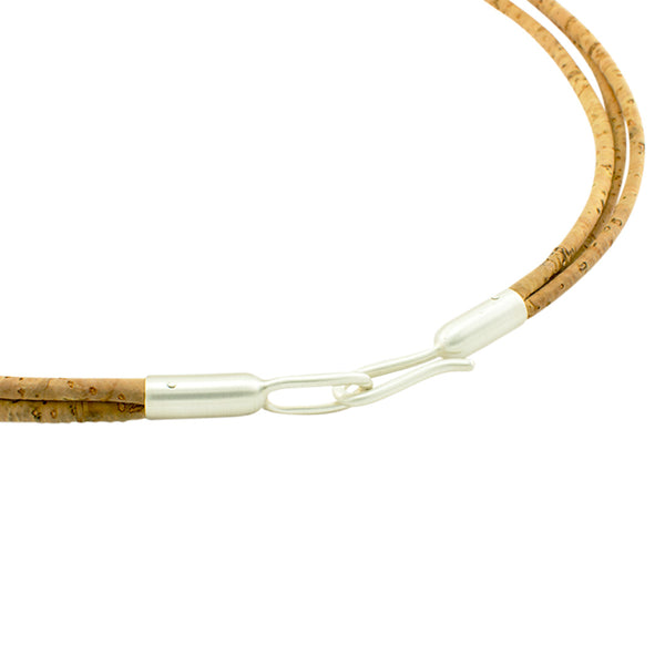 Handmade Sterling Silver Clasp with Cork Cord by Laura Jaklitsch Jewelry