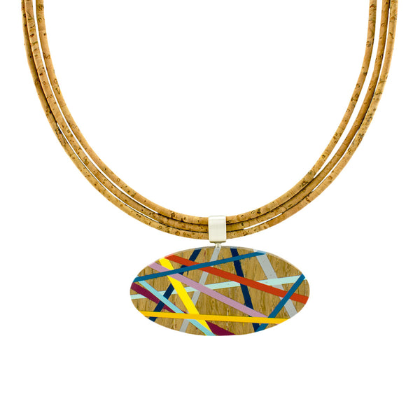 Wood Jewelry Statement Necklace with Sustainably Sourced Cork Cord
