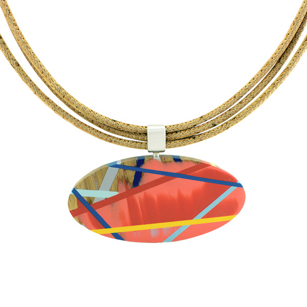 Inlay Jewelry Wood Statement Necklace Back View