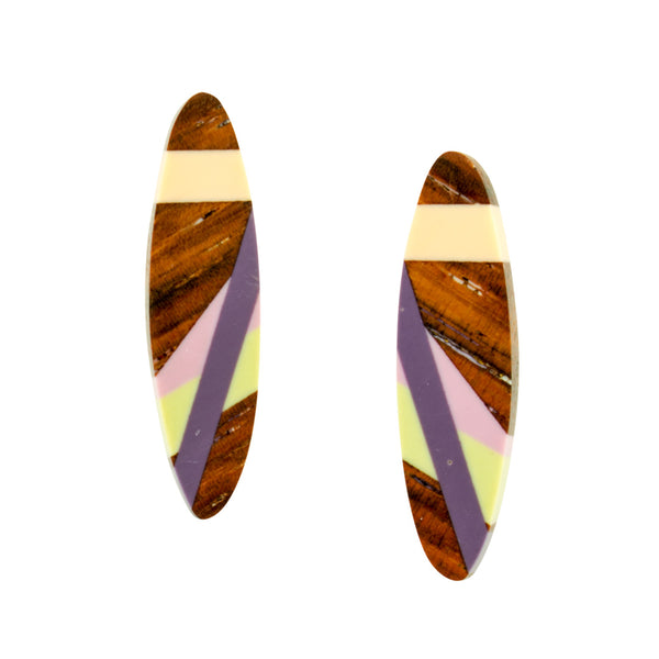 Desert Iris Oval East Indian Rosewood Earrings with Polyurethane Inlay