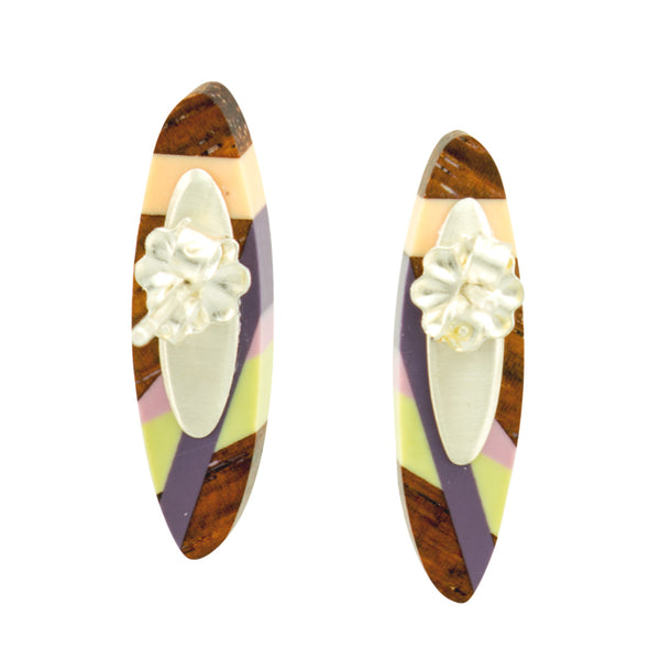 Wood and Polyurethane Resin Desert Iris Earring Backs Sterling Silver Handmade by Laura Jaklitsch Jewelry