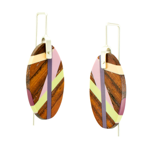 Rosewood Earrings with Resin Inlay in Pastel Colors Side View