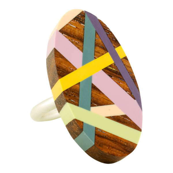Wood and Polyurethane Desert Rose Rosewood Sterling Silver One of a Kind Ring