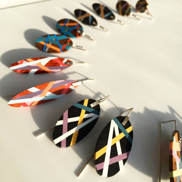 Inlay Jewelry Wood Earrings Handmade by Laura Jaklitsch Jewelry