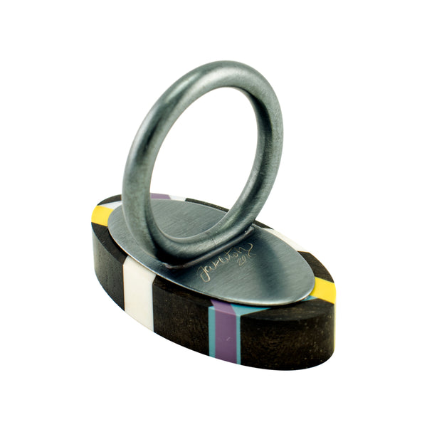 Wood Ring with Oxidized Sterling Silver Band Handmade By Laura Jaklitsch Jewelry Signed