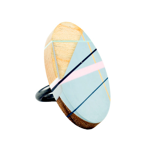 Laura Jaklitsch Jewelry Wood x Polyurethane Pink Grey Cocktail Ring