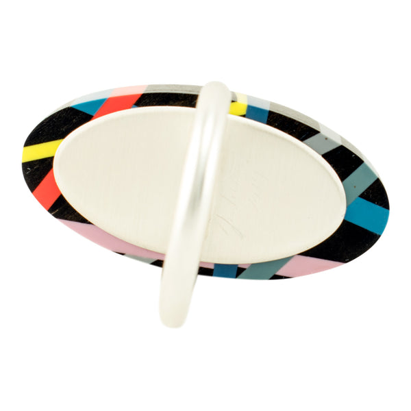 Laura Jaklitsch Jewelry Wood x Polyurethane Ebony Highlighter Orange Yellow Citron Blue Grey Lilac Pink Sterling Silver One of a Kind Ring Back