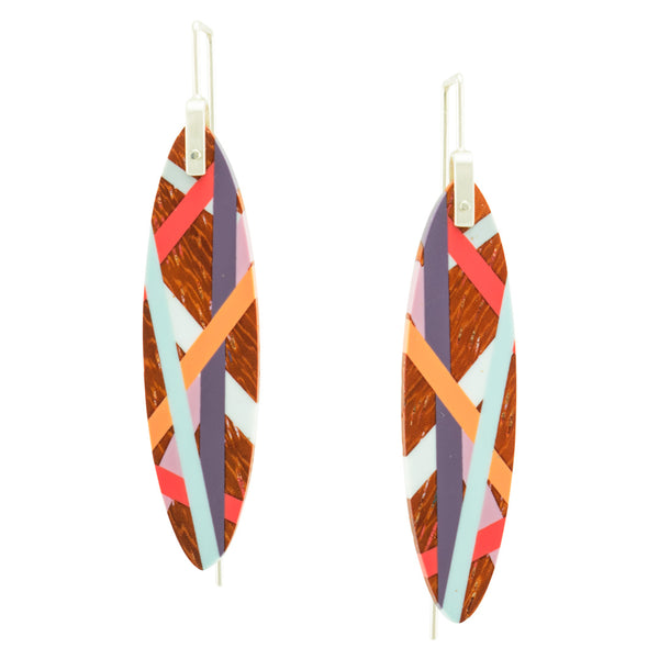 Padauk Wood Jewelry with Polyurethane Resin Inlay Bird of Paradise Lightweight Earrings