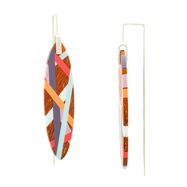 Laura Jaklitsch Jewelry Wood and Polyurethane Resin Bird of Paradise Earrings Side View
