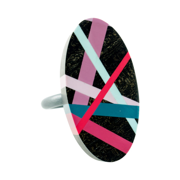 Black Jewelry Wood Ring with Resin Inlay Handmade by Laura Jaklitsch Jewelry