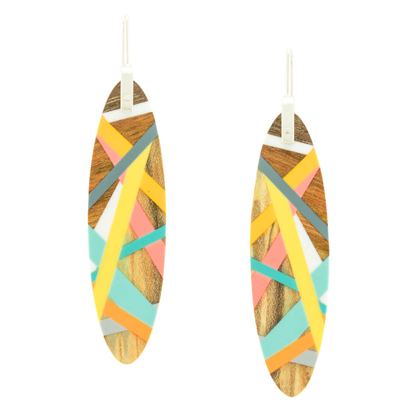Wood Jewelry Long Oval Meyer Lemon Color Earrings