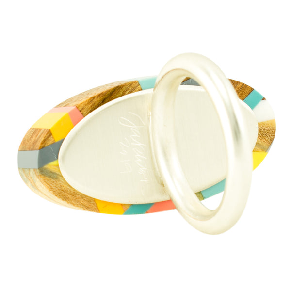 Wood and Polyurethane Resin Meyer Lemon Yellow Pink Blue Grey Orange One of a Kind Ring Back Signed by the Artist