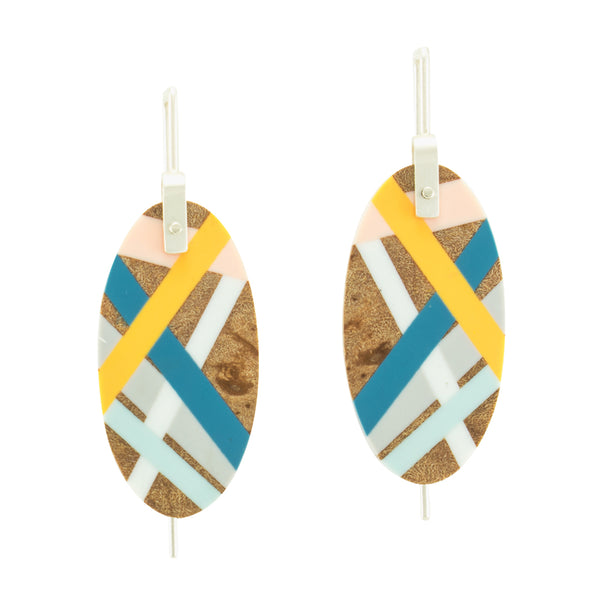 Oval Wood Jewelry Lightweight Earrings with Inlay Handmade by Laura Jaklitsch Jewelry