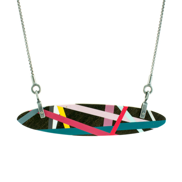 Ebony Wood Oval Necklace With Resin Inlay by Laura Jaklitsch Jewelry